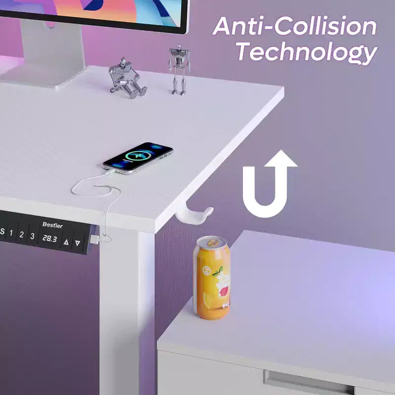 63 L-Shaped Electric Standing Desk with Charging Station, Hooks & Height Adjustment for Home Office