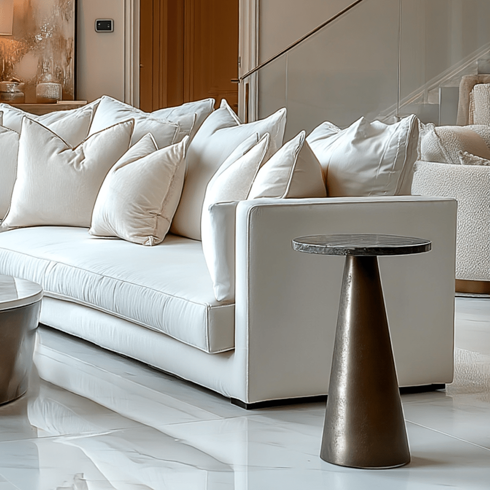 Large Bronze & Dark Marble Round Side Table