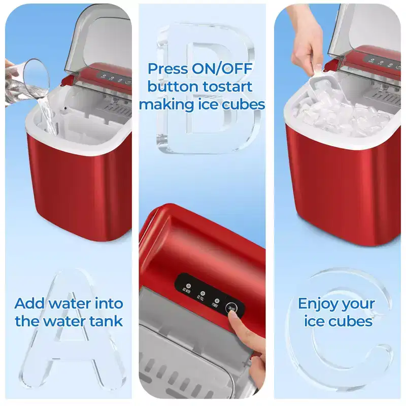 Portable Ice Maker,Countertop Model,Self-Cleaning,26.5lbs/24Hrs,6 Mins/9 Pcs Bullet Ice,Includes Ice Scoop and Basket