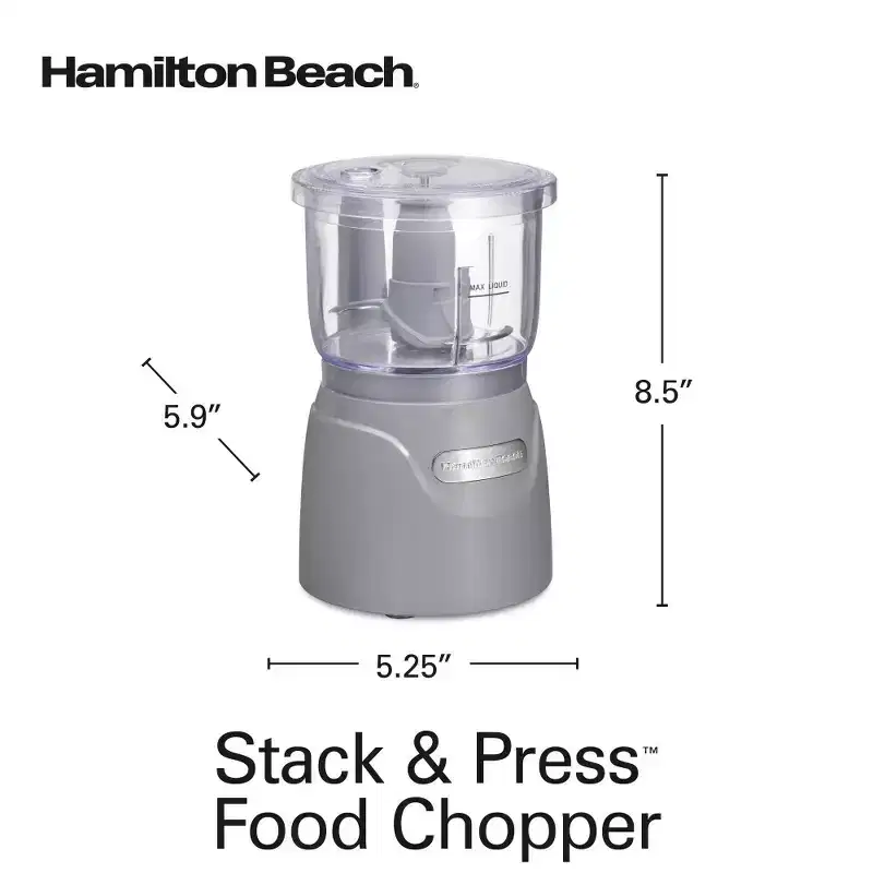 Hamilton Beach 3-Cup Stack & Press Food Chopper - Gray - 72740: Compact Vegetable Processor, Dishwasher-Safe Parts