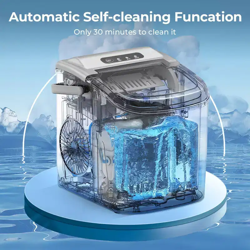 Portable Ice Maker,Countertop Model,Self-Cleaning,26.5lbs/24Hrs,6 Mins/9 Pcs Bullet Ice,Includes Ice Scoop and Basket