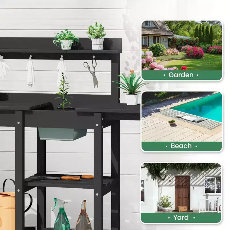 Hyleory HDPE Weather-Resistant Potting Bench Table with Storage Shelf