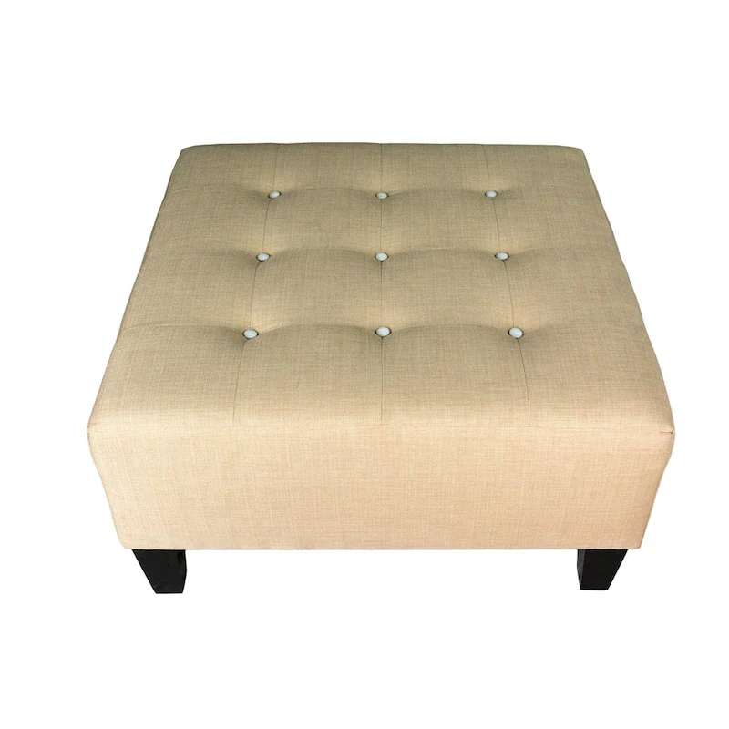 Button Tufted Upholstered Square Ottoman | Blue | Modern Accent Footrest