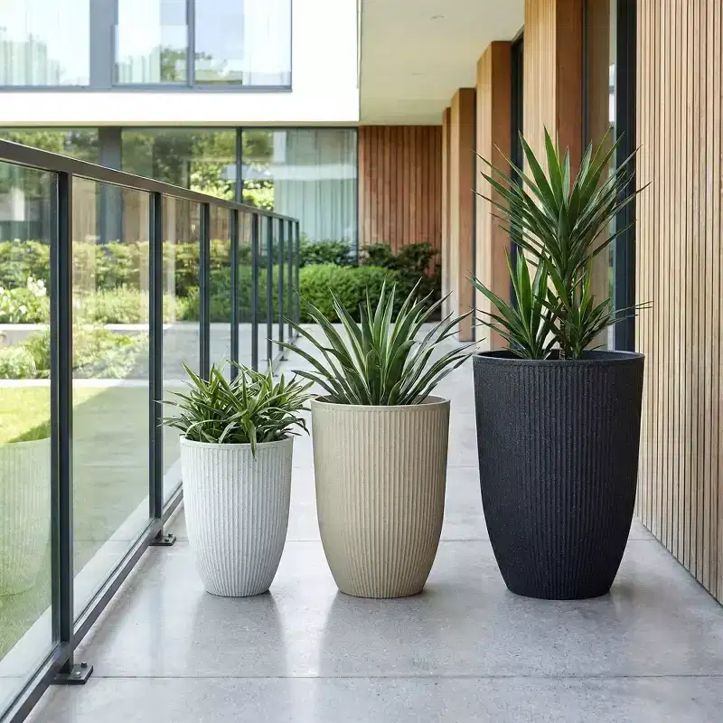 3 Pack Tall Planters for Indoor Outdoor Plants 15/18.3/22.6 Inch Large Flower Pots with Drainage Holes Ribbed Weather Resistant Decorative Plant Pots