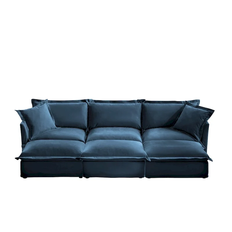 120 Chenille 3-Seater Sofa Set with 3 Ottomans, Sleeper Function & Removable Slipcovers