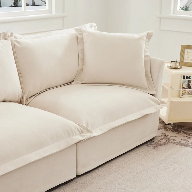 120 Chenille 3-Seater Sofa Set with 3 Ottomans, Sleeper Function & Removable Slipcovers