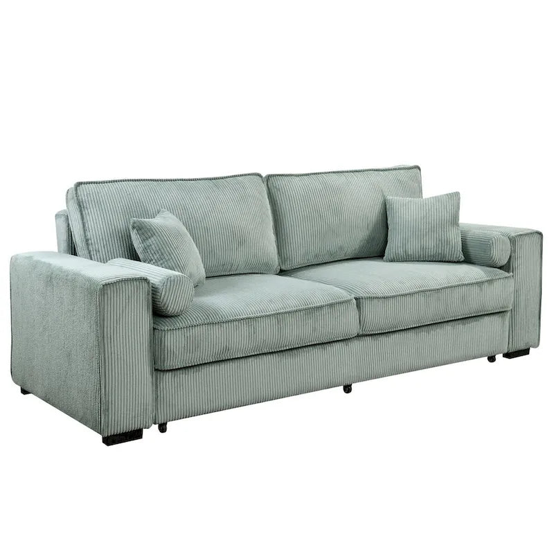 Pull-Out Sofa Bed with Storage – Light Green / Beige, Modern Style, Sinuous Spring, Seats 2