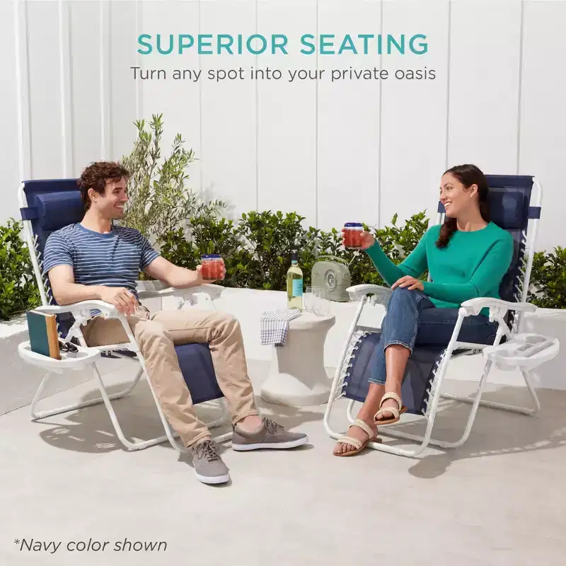Best Choice Products Set of 2 Zero Gravity Lounge Chair Recliners for Patio, Pool w/ Cup Holder Tray - Marigold/White