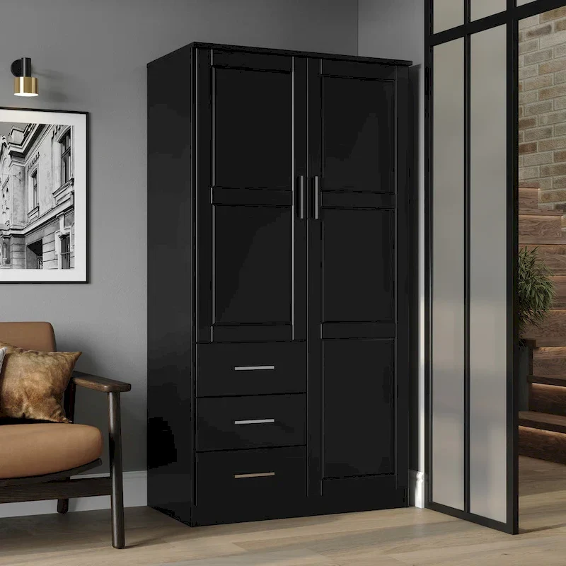 100% Solid Wood Metro Wardrobe Armoire – Solid Wood or Mirrored Doors, Multiple Finishes