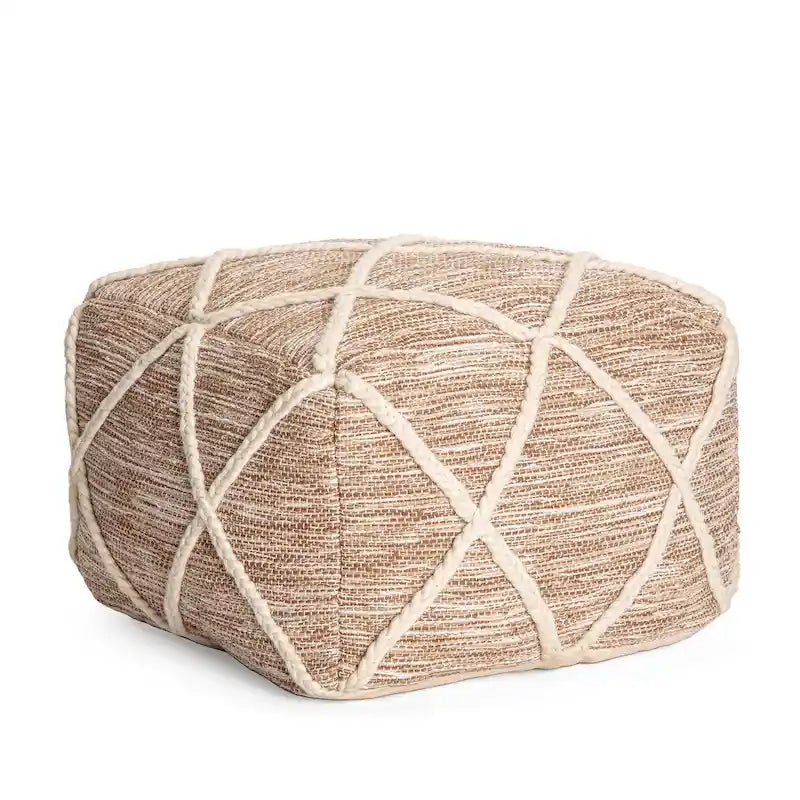 22-Inch Round Pouf Ottoman – Blue & Ivory / Tan & Ivory / Gray & Ivory, 1-Person Footrest & Extra Seat