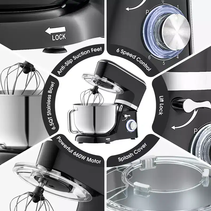 SUGIFT 7.5 QT Electric Kitchen Mixer with 6 Speeds & Pulse, Stainless Steel Bowl for Baking, Cooking & Dough Kneading