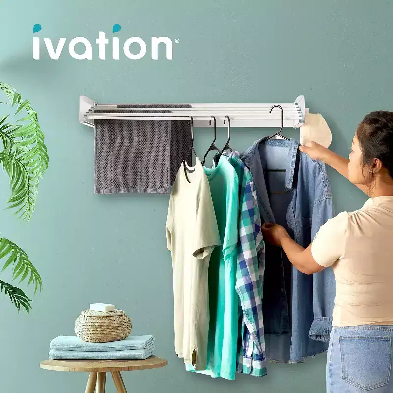 Ivation Retractable Wall Mounted Clothes Drying Rack - Foldable Laundry Drying Rack for Clothing