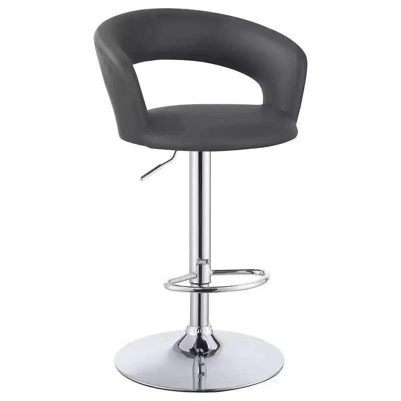 Adjustable Height Bar Stool, Grey Faux Leather Seat with Chrome Base