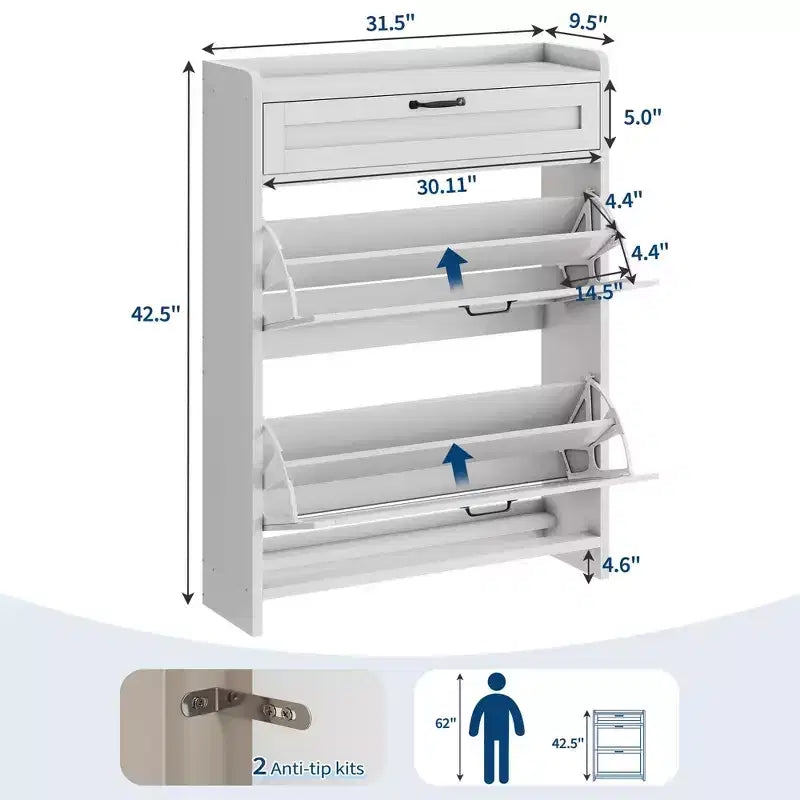 Modern Turn Drawer Shoe Cabinet, Space-Saving Storage Organizer for Entryway