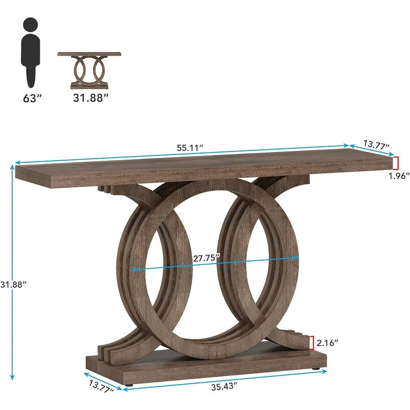 Vintage Console Table with Geometric Base Wooden Hallway Table