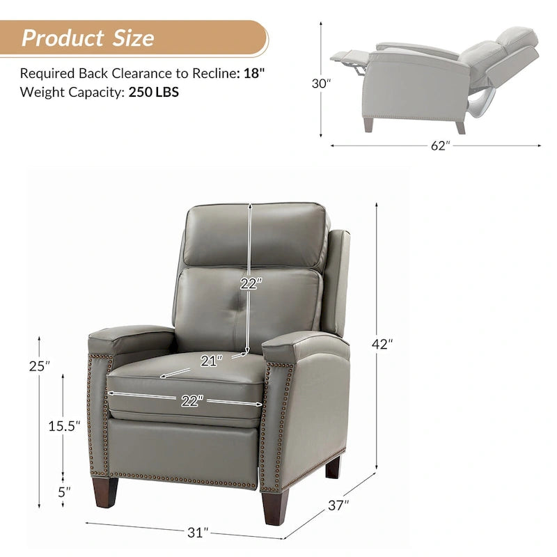 Mid-Century Modern Pushback Recliner with Nailhead Trim