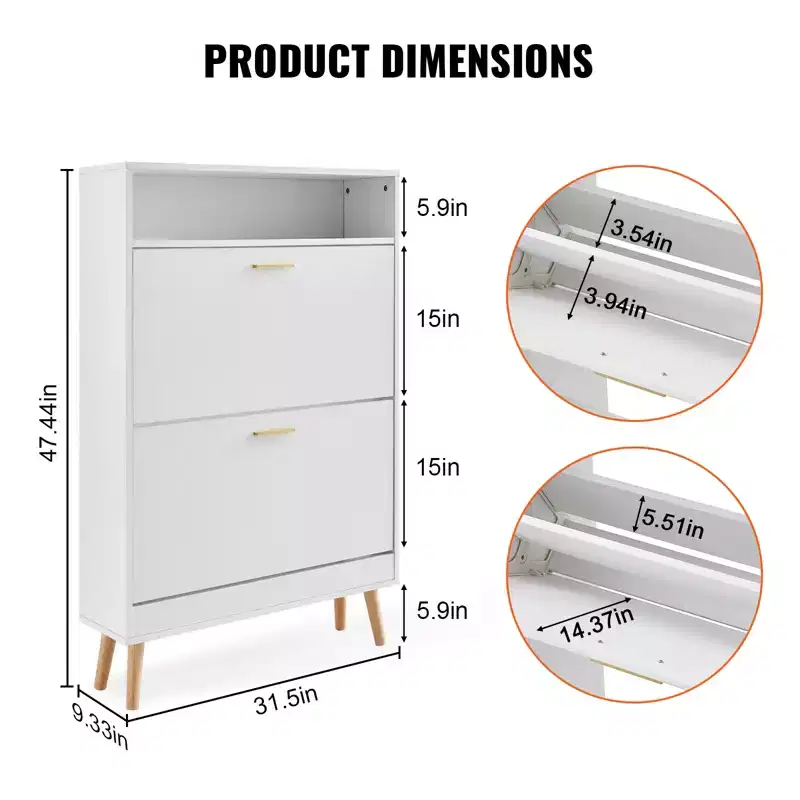 Shoe Cabinet with 2 Flip Drawers, Free Standing Shoe Storage Organizer for Entryway with Top Storage Cubby, White
