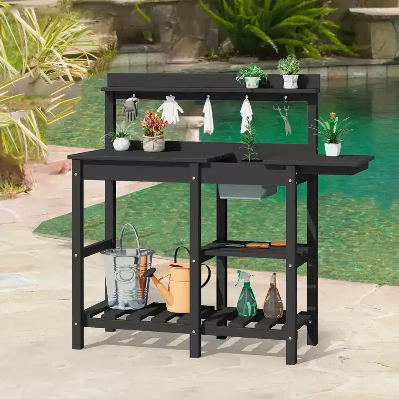 Hyleory HDPE Weather-Resistant Potting Bench Table with Storage Shelf