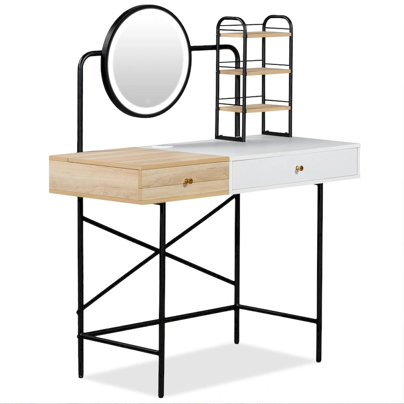 Modern Makeup Vanity with Mirror, Wireless Charging Station