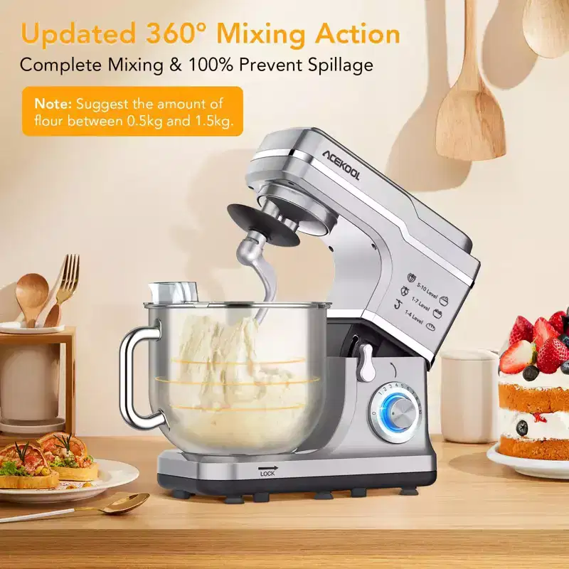 GustoWave 7.5 Qt Electric Stand Mixer, 10 Speed Food Mixer for Kitchen