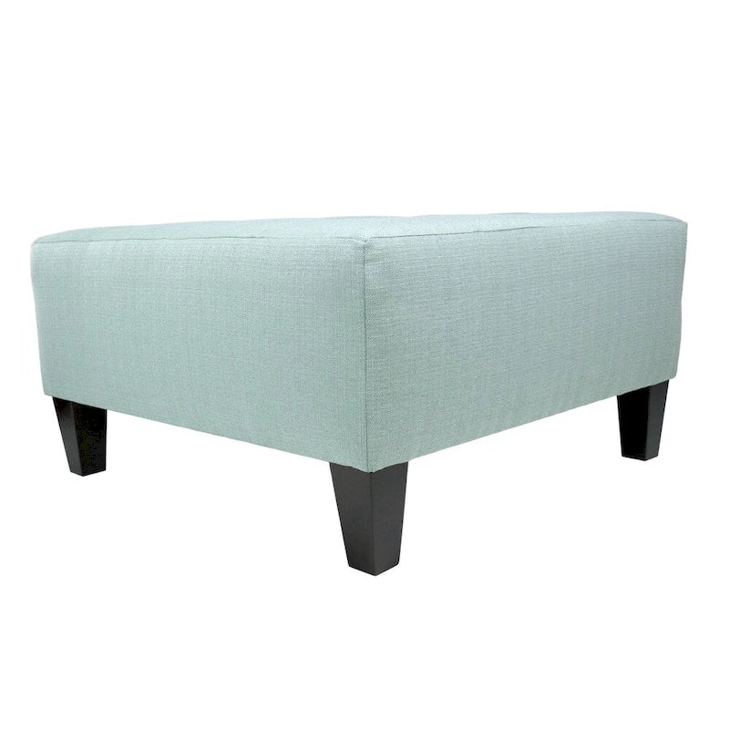 Button Tufted Upholstered Square Ottoman | Blue | Modern Accent Footrest