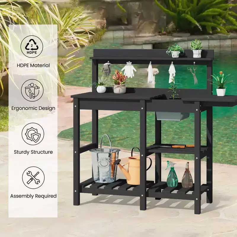 Hyleory HDPE Weather-Resistant Potting Bench Table with Storage Shelf