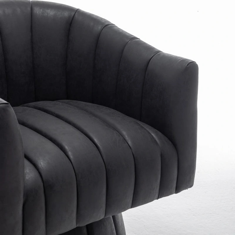 SEYNAR Mid-Century Swivel PU Leather Tufted Round Accent Barrel Chair set of 2