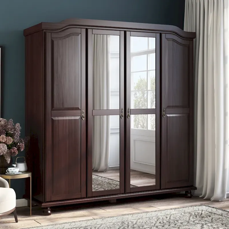 Palace Imports 100% Solid Wood Kyle 4-Door Wardrobe Armoire with Solid Wood or Mirrored Doors