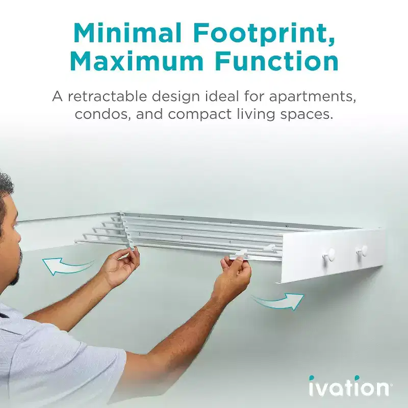 Ivation Retractable Wall Mounted Clothes Drying Rack - Foldable Laundry Drying Rack for Clothing