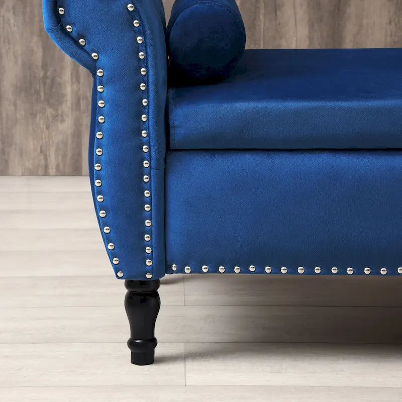 Upholstered Storage Ottoman Bench – Brown / Beige / Blue / Black / Grey / Pink, Velvet, Rolled Arms, Seats 2