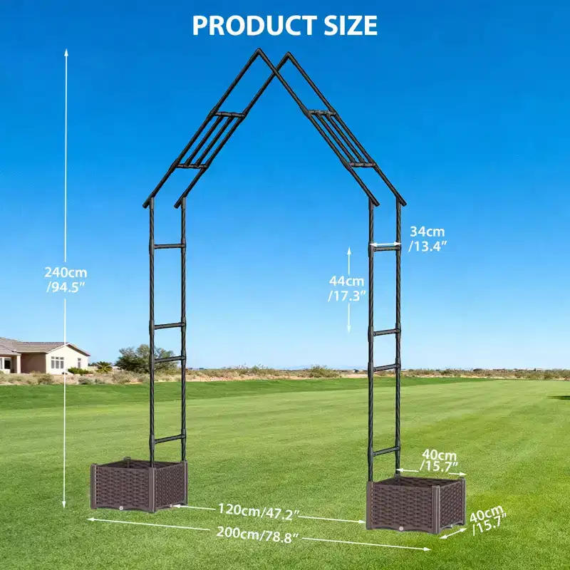 Raised Garden Bed with 94 H Arch Trellis for Climbing Plants Outdoor, Large Metal Planter Box for Gardening Flowers Vegetables Fruit