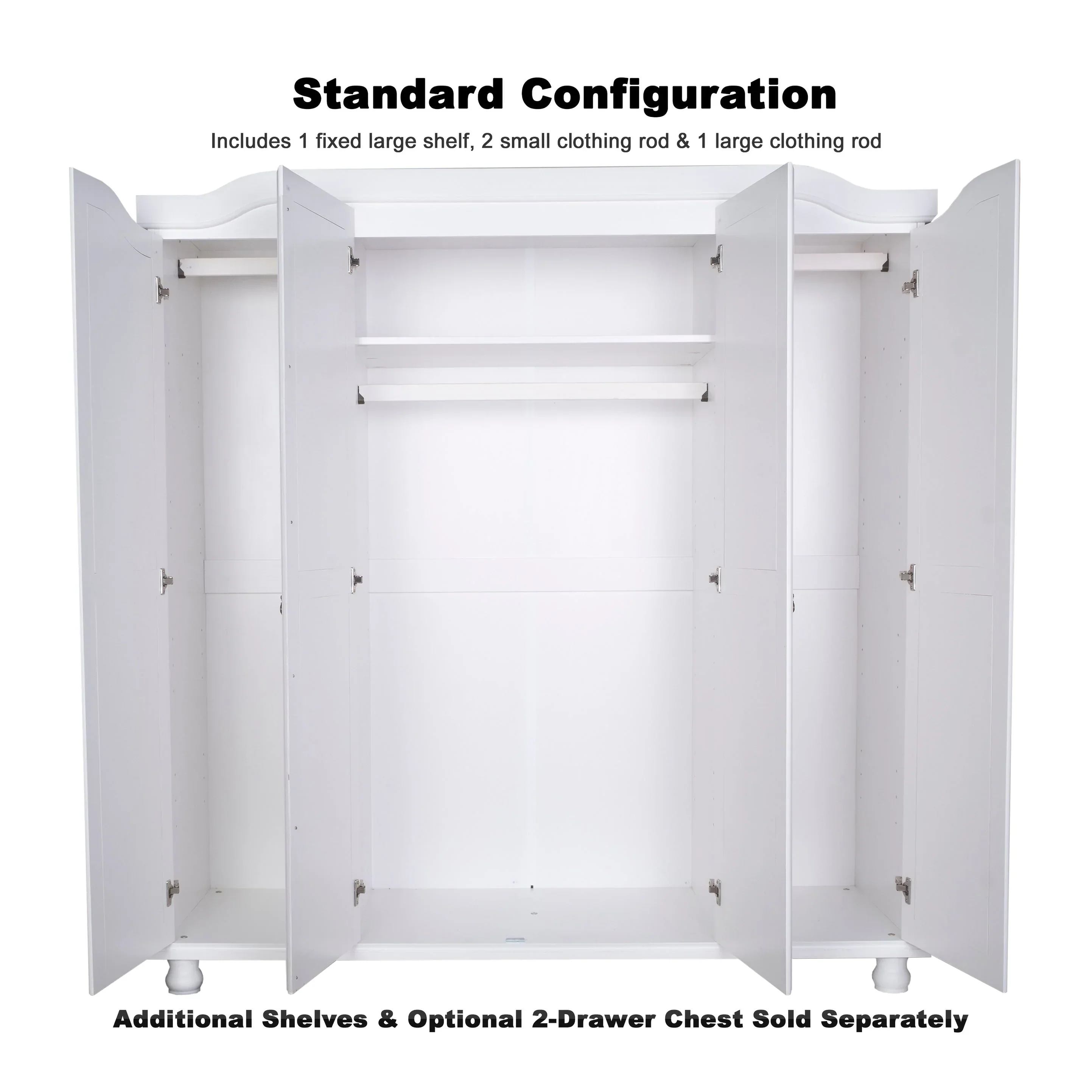 Palace Imports 100% Solid Wood Kyle 4-Door Wardrobe Armoire with Solid Wood or Mirrored Doors