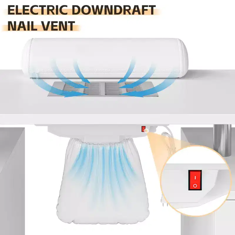 Manicure Table Nail Desk for Nail Tech, Nail Table Station with Dust Collector, Beauty Salon Workstation with Locking Castors & Wrist Cushion