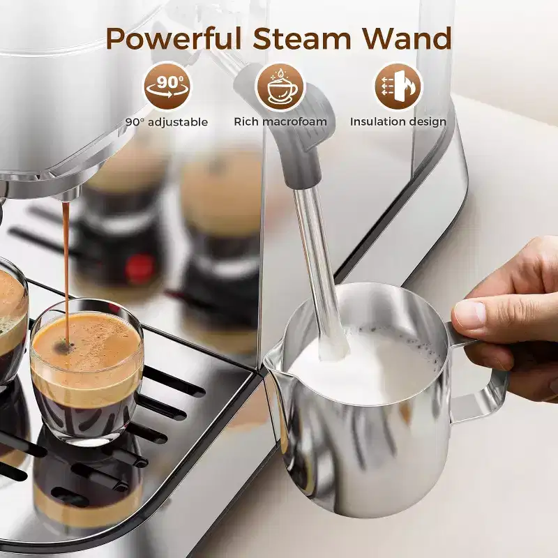 20 Bar Compact Espresso Machine with Milk Frother, Stainless Steel Coffee Maker, 40 oz Removable Water Tank for Cappuccino & Latte