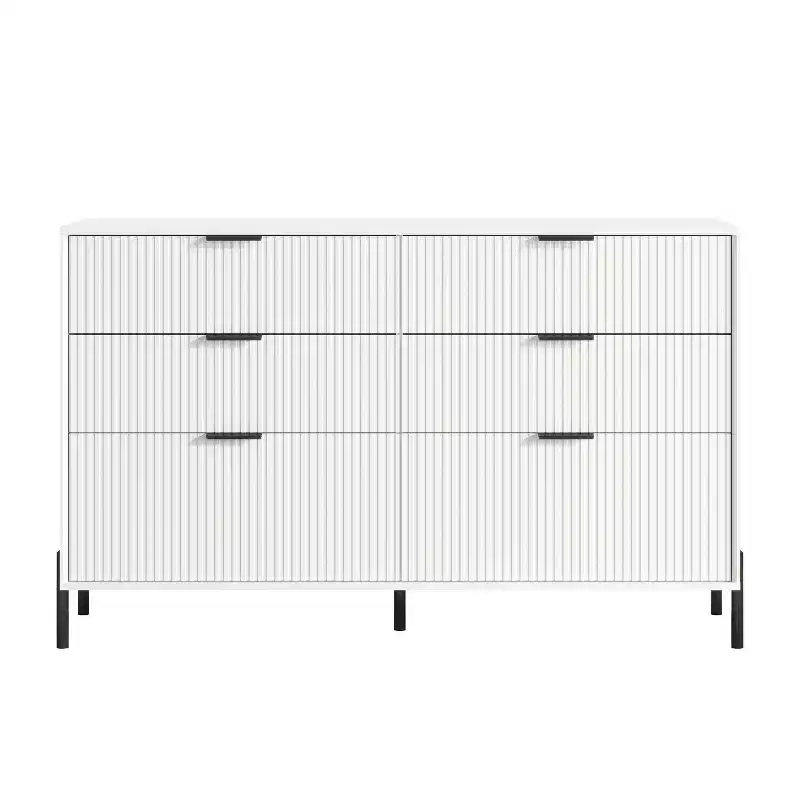 6 Drawer Dresser with Gold Legs Modern Ribbed Design for Bedroom