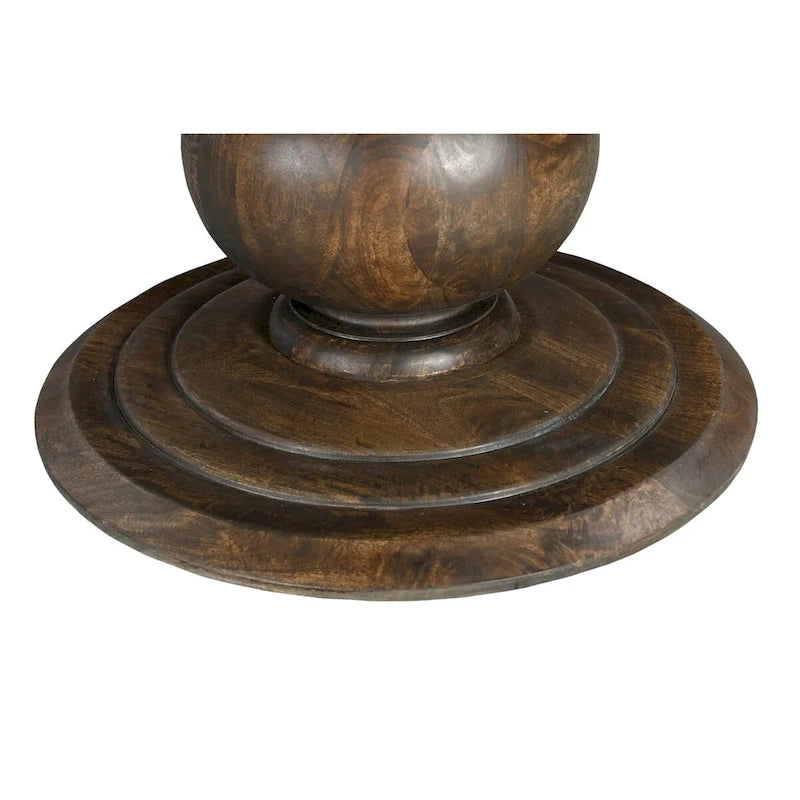 60-Inch Round Pedestal Dining Table – Beige, Solid Mango Wood, Carved Base, Molded Edge, Classic Style
