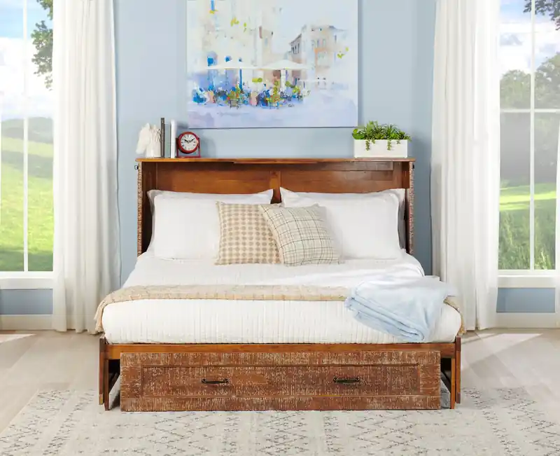 Parker Cabinet Bed with Memory Foam Mattress, Weathered Brown