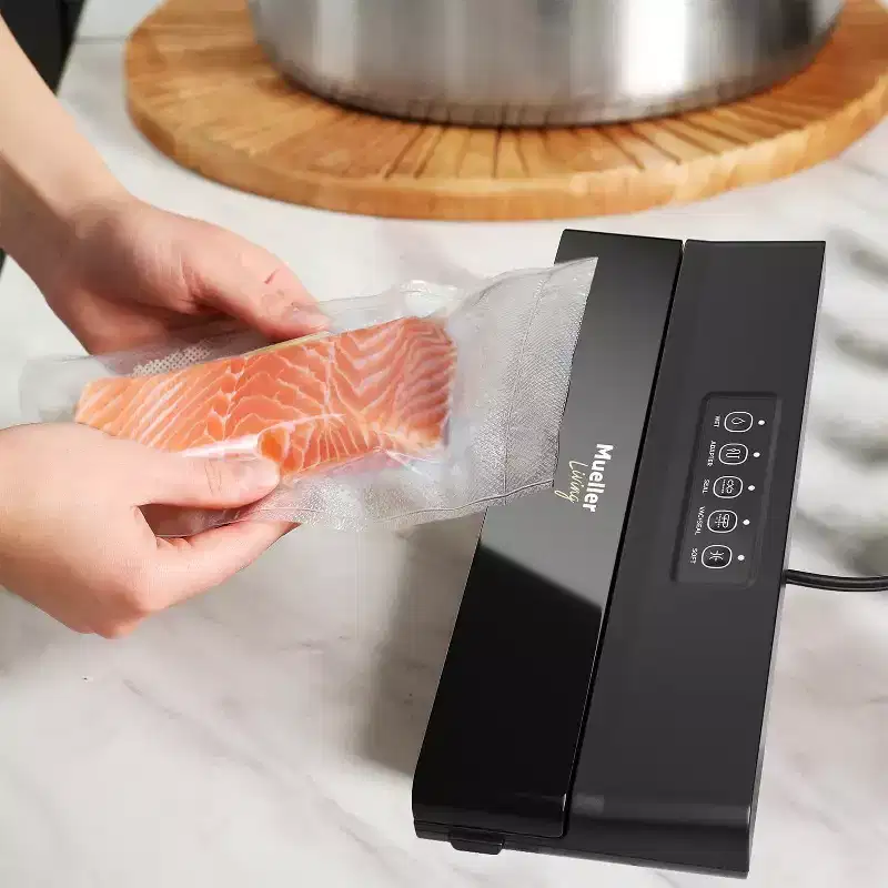MuellerLiving Vacuum Sealer Machine, Compact Vacuum Sealer Kit with Bags/Roll, LED Light Indicators, Preserve, Marinate, Sous Vide, Black