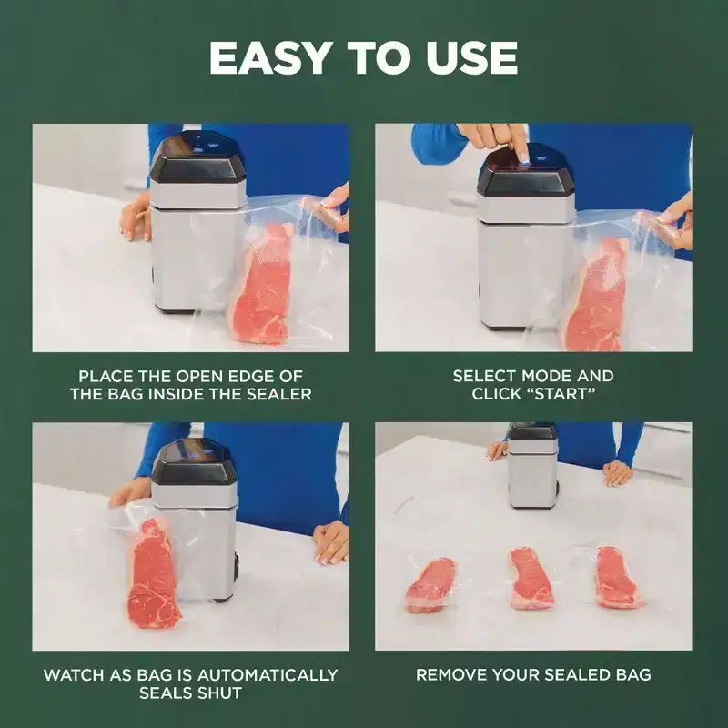 InstaSeal Vacuum Sealer Food Saver Bag Sealer Machine Upright Suction Base With 50 Food Safe Storage Bags