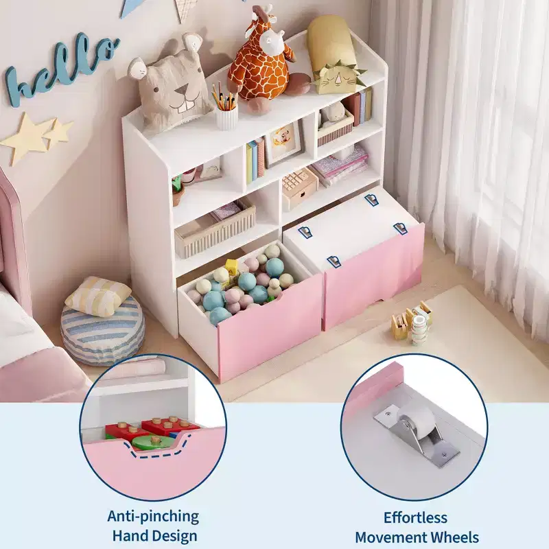 Pink and White Kids Toy Storage Organizer, Wooden Toy Storage Cabinet, Playroom Storage Cubby, Toys Organizers and Storage for Bedroom, Nursery