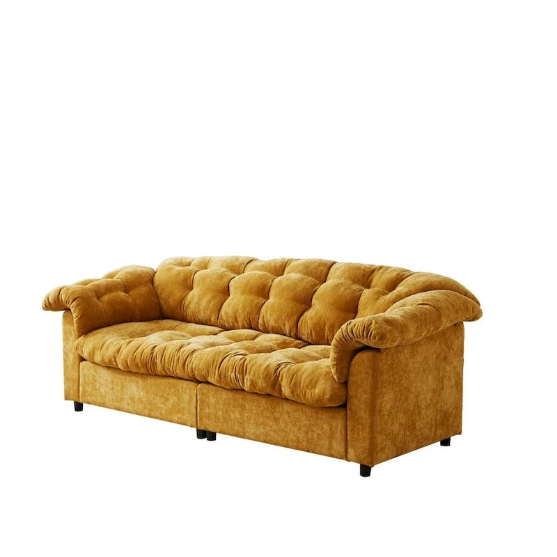 99-Inch Deep Seat Sofa – Yellow / Beige / Grey / Green, Chenille, Solid Wood Frame, Seats 3