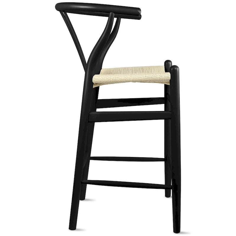 Solid Wood Countertop Height Barstool with Open Y Back, Farmhouse Woven Seat