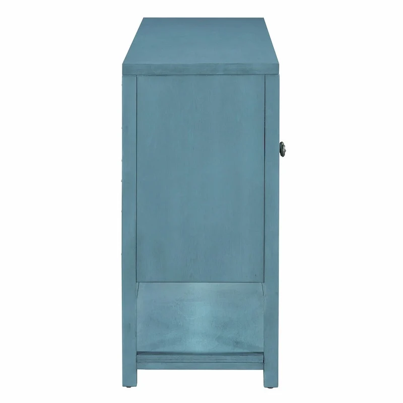 Elegant Retro Console Table with Mirrored Doors, Spacious Shelves and Durable Acacia Wood Legs