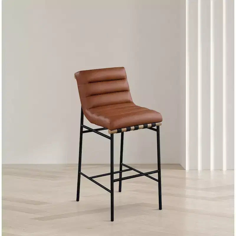 Cognac Vegan Leather Bar Stool with Mid Back