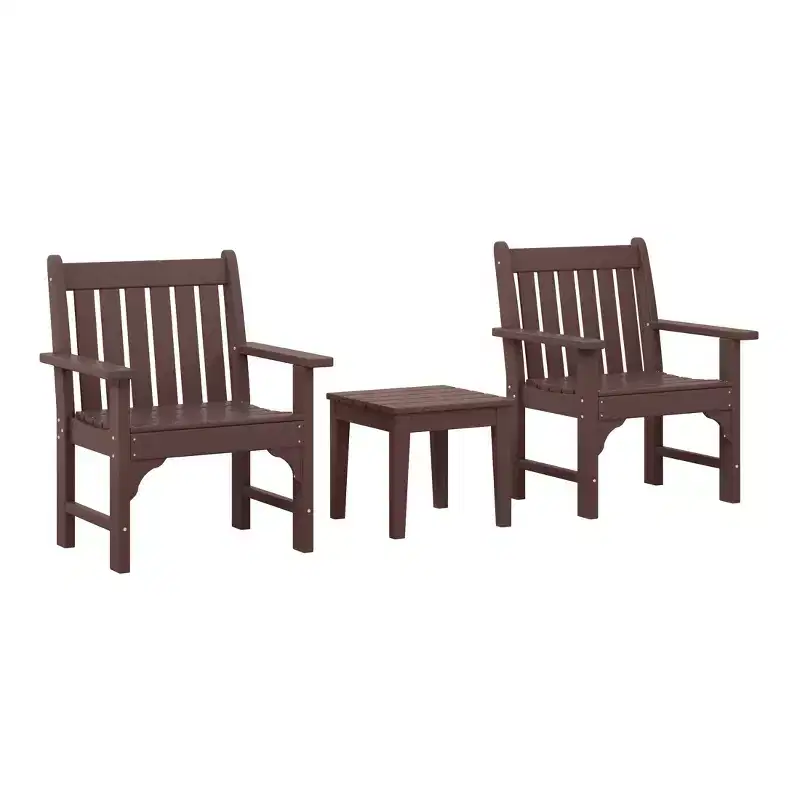 WestinTrends Malibu Outdoor Patio 3-Piece HDPE Adirondack Garden Chairs with Square Adirondack Side Table Set