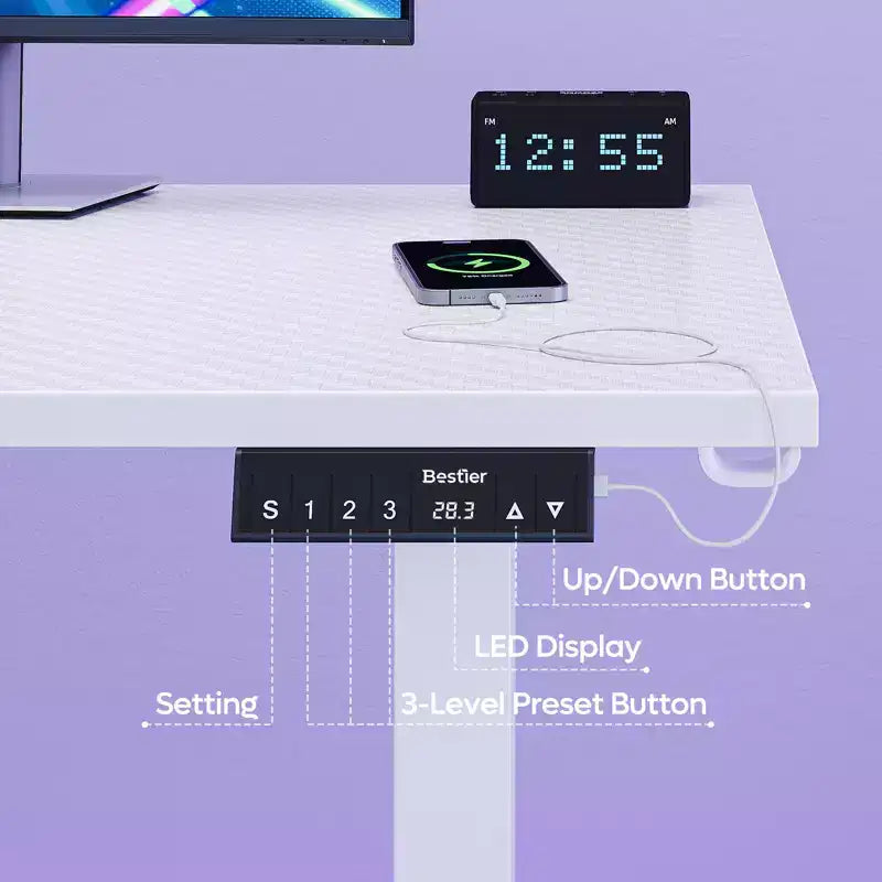 63 L-Shaped Electric Standing Desk with Charging Station, Hooks & Height Adjustment for Home Office