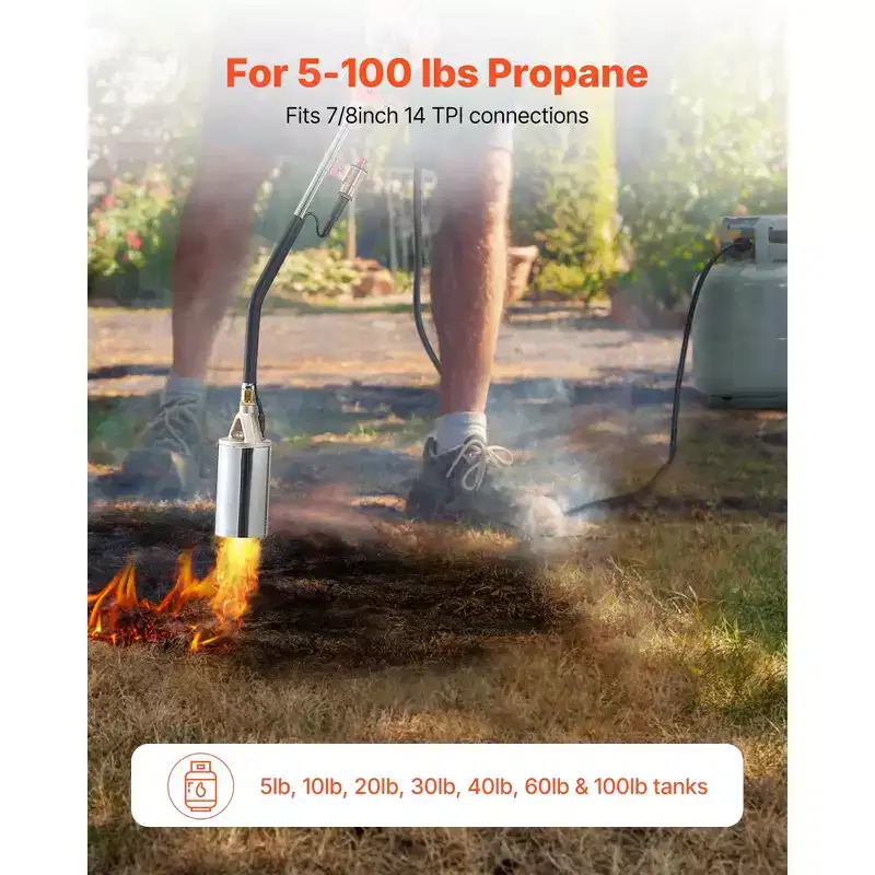 VEVOR Propane Torch Weed Burner, High Output 1,800,000 BTU with 10 ft Hose, Heavy Duty Blow Torch, Black&Silver