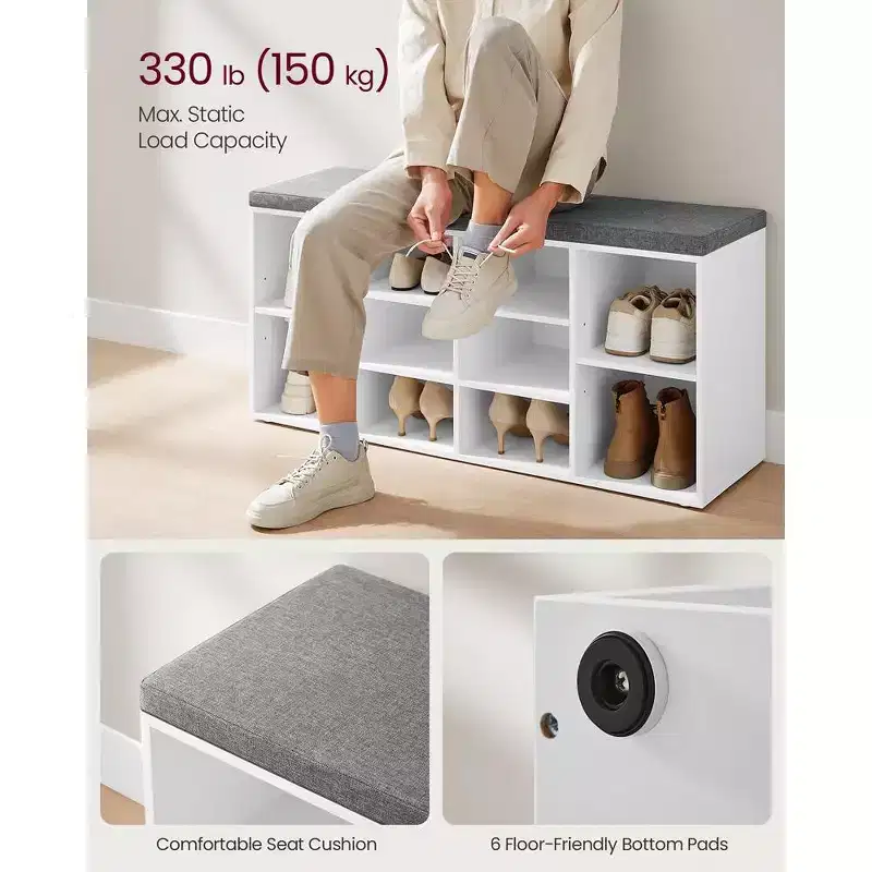 Shoe Storage Bench Shoes Organize with 10 Cushion and Cushion Seat
