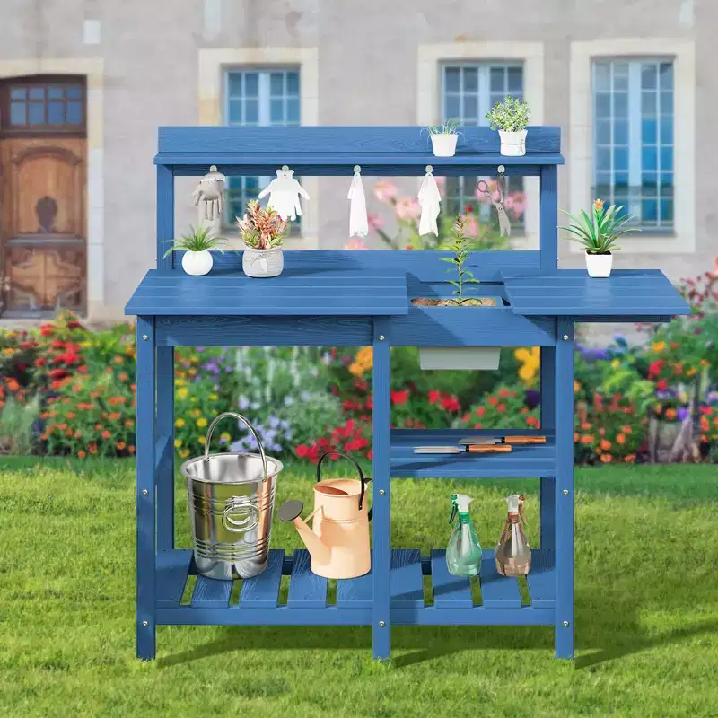 Hyleory HDPE Weather-Resistant Potting Bench Table with Storage Shelf