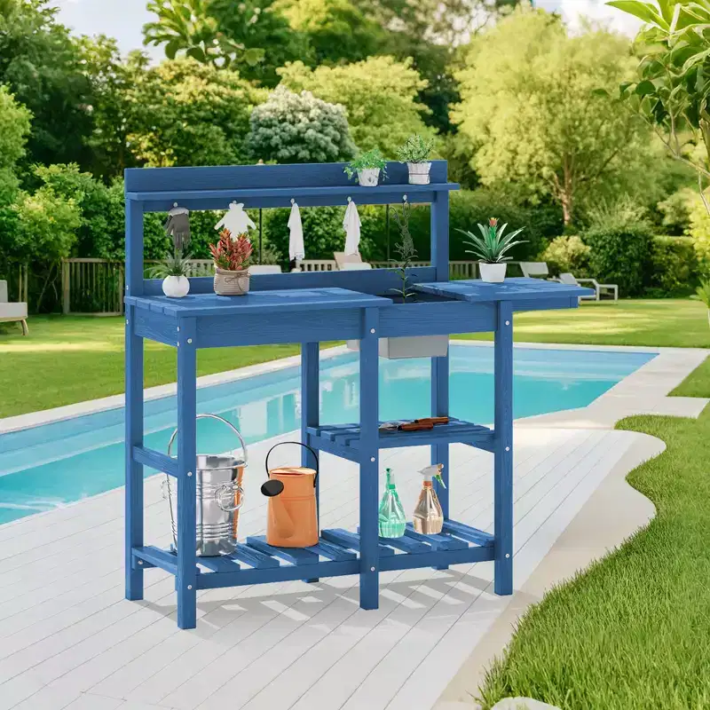 Hyleory HDPE Weather-Resistant Potting Bench Table with Storage Shelf